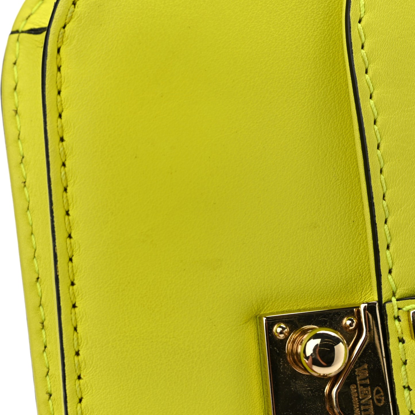 Vitello Small Glam Lock Rockstud Flap Neon Yellow