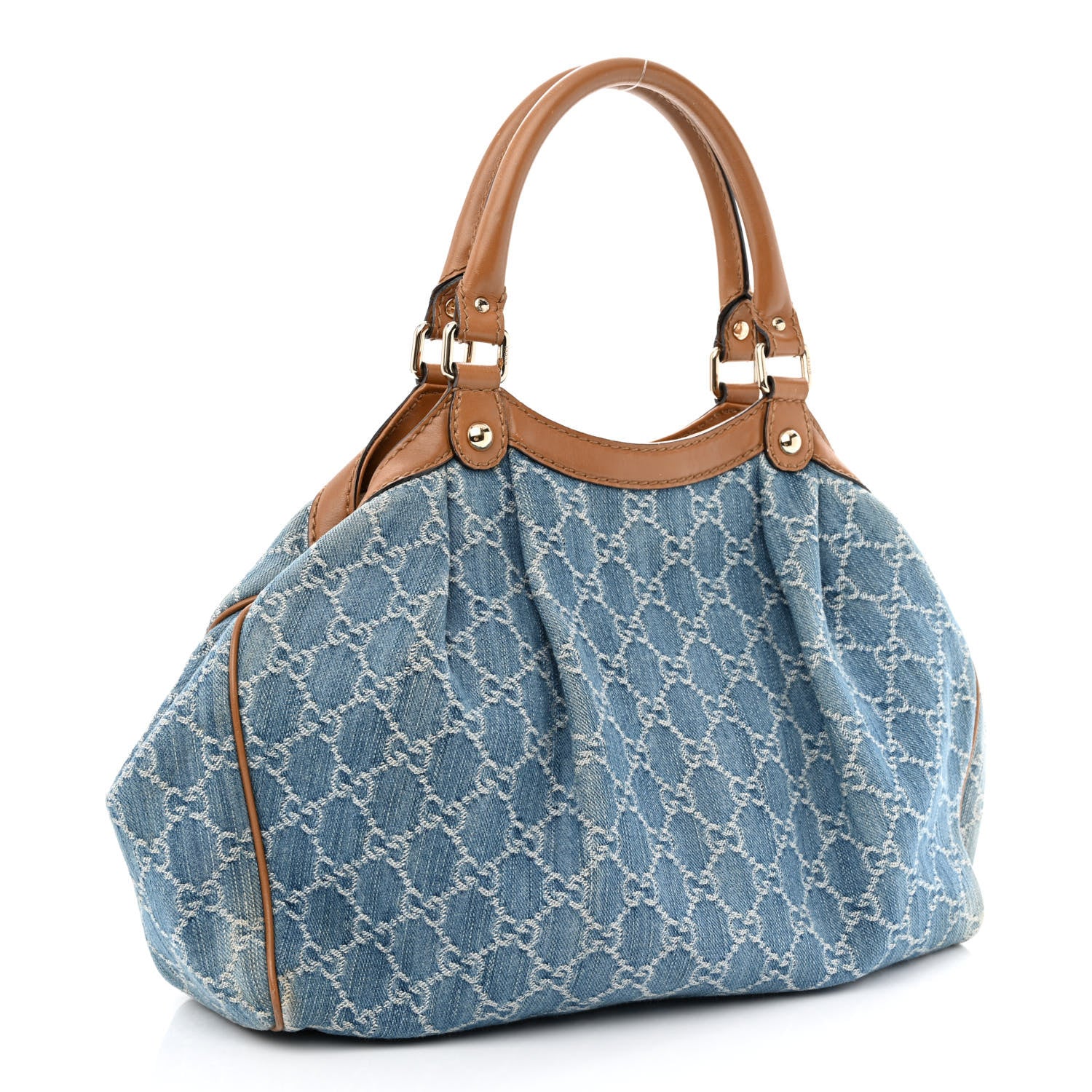 Gucci Denim Monogram Medium Sukey Tote Blue 3 of 15