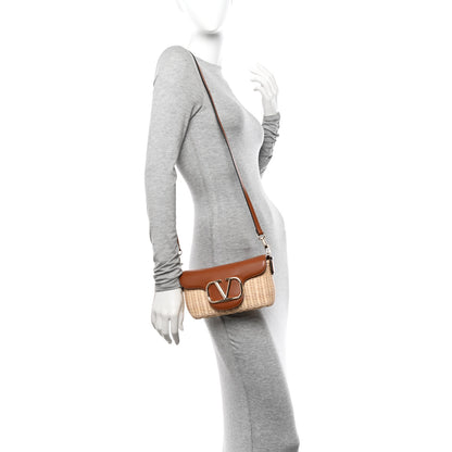 Valentino Garavani Wicker Calfskin Vlogo Small Loco Shoulder Bag Natural 2 of 9