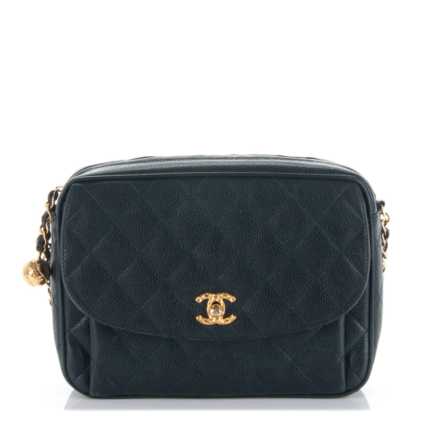 Caviar Quilted Flap Camera Case Navy