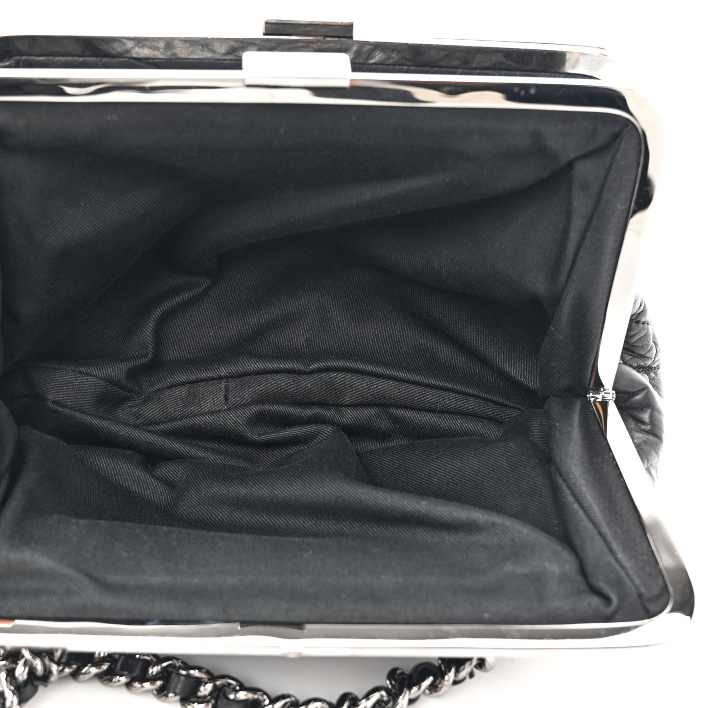 Pony Hair Lambskin Quilted Kiss Lock Frame Bag Black