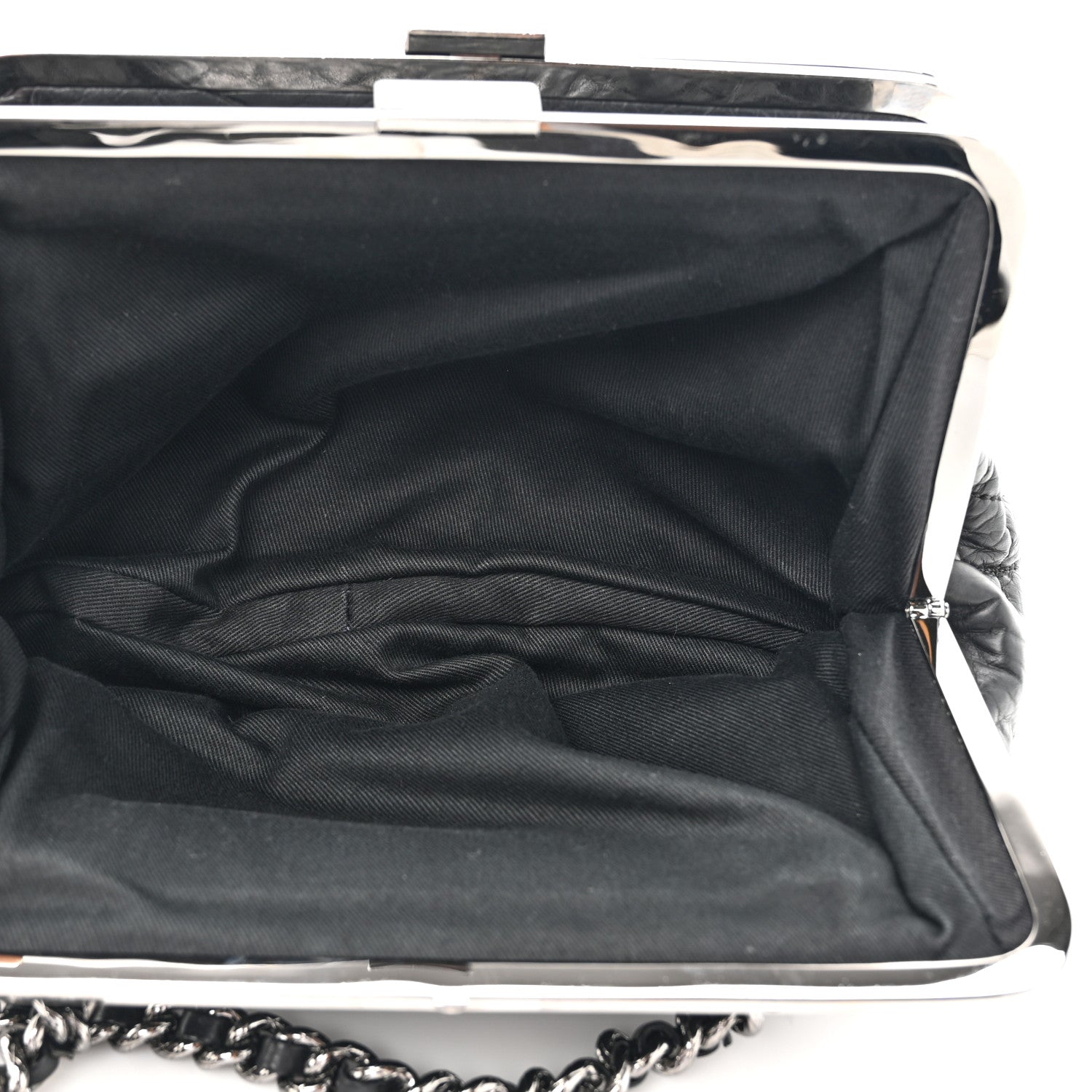 Chanel Pony Hair Lambskin Quilted Kiss Lock Frame Bag Black 6 of 12