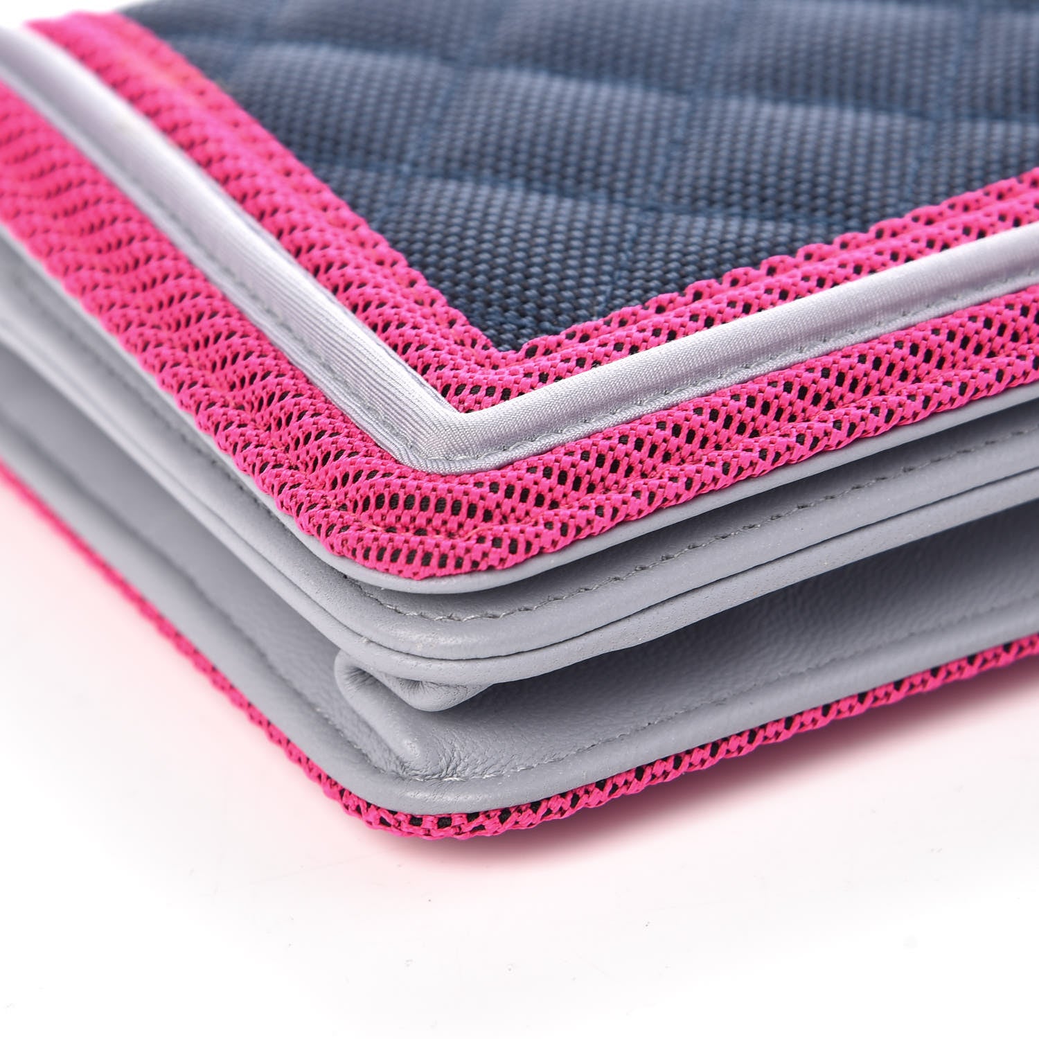 Chanel Canvas Quilted Fluo Boy Wallet On Chain WOC Dark Navy Fuchsia Grey 5 of 11