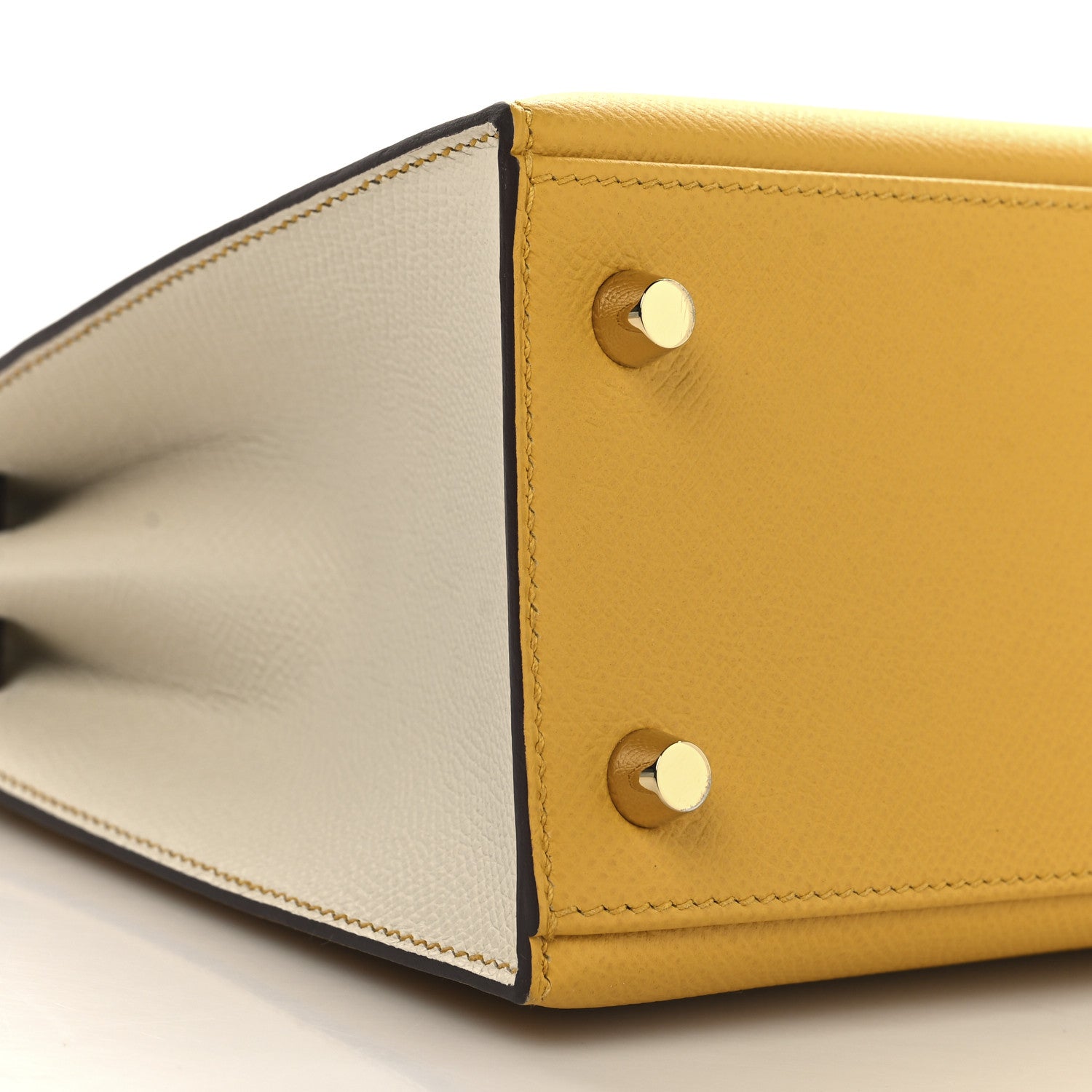 Hermes Epsom Bi-Color Horseshoe Kelly Sellier 25 Jaune Ambre Craie 9 of 11