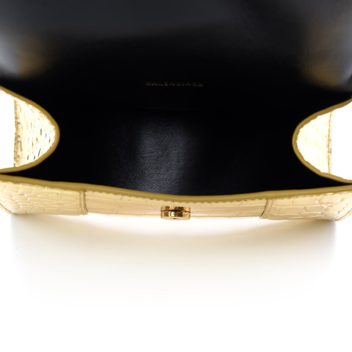 Metallic Calfskin Crocodile Embossed Hourglass Top Handle Bag XS Gold