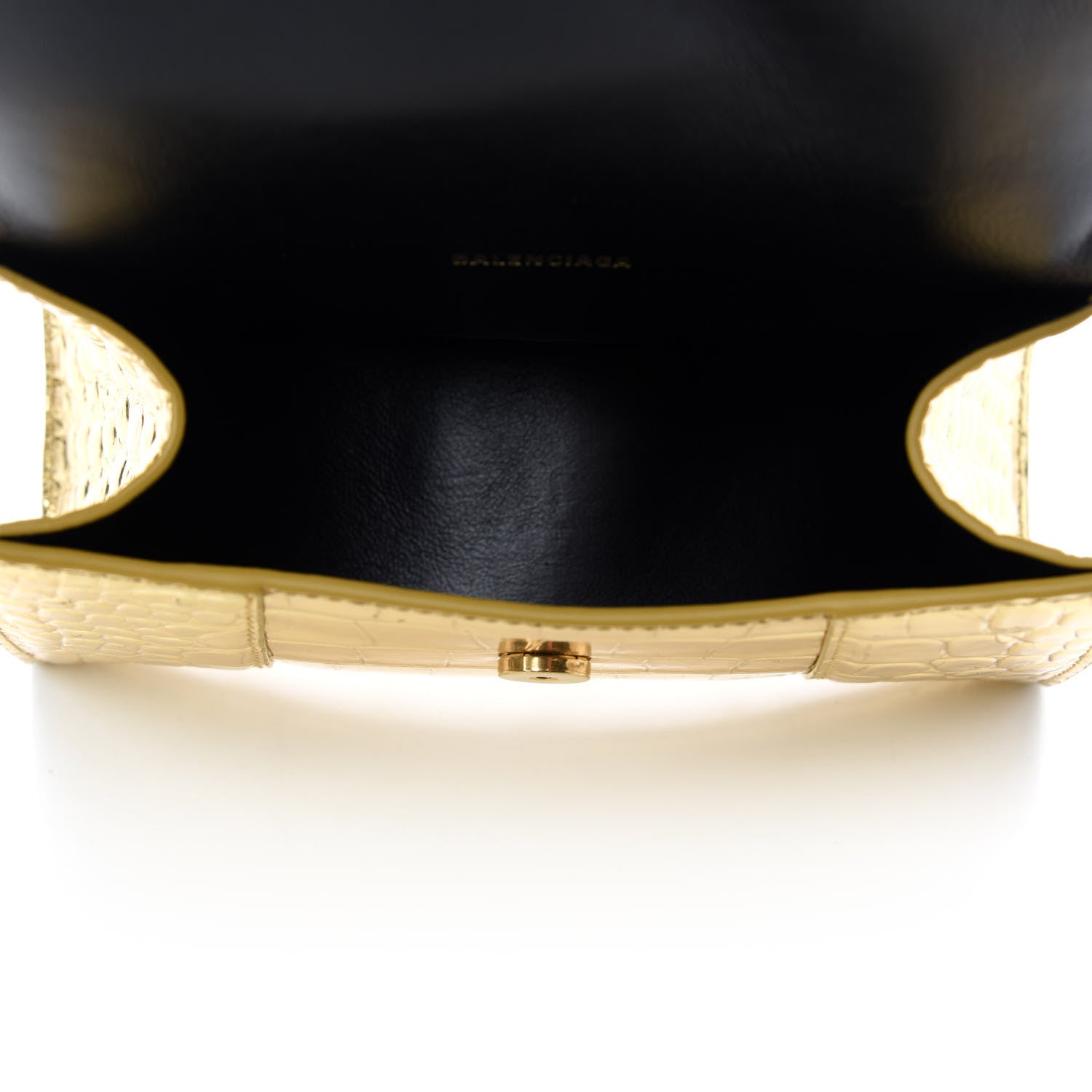 Balenciaga Metallic Calfskin Crocodile Embossed Hourglass Top Handle Bag XS Gold 5 of 9
