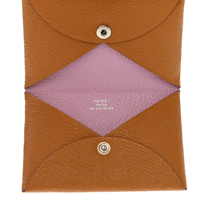 Hermes Chevre Mysore Verso Calvi Card Case Caramel Mauve Sylvestre 4 of 7