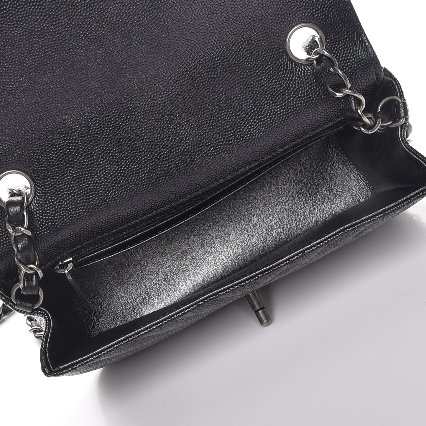 Metallic Caviar Chevron Quilted Mini Rectangular Flap Black