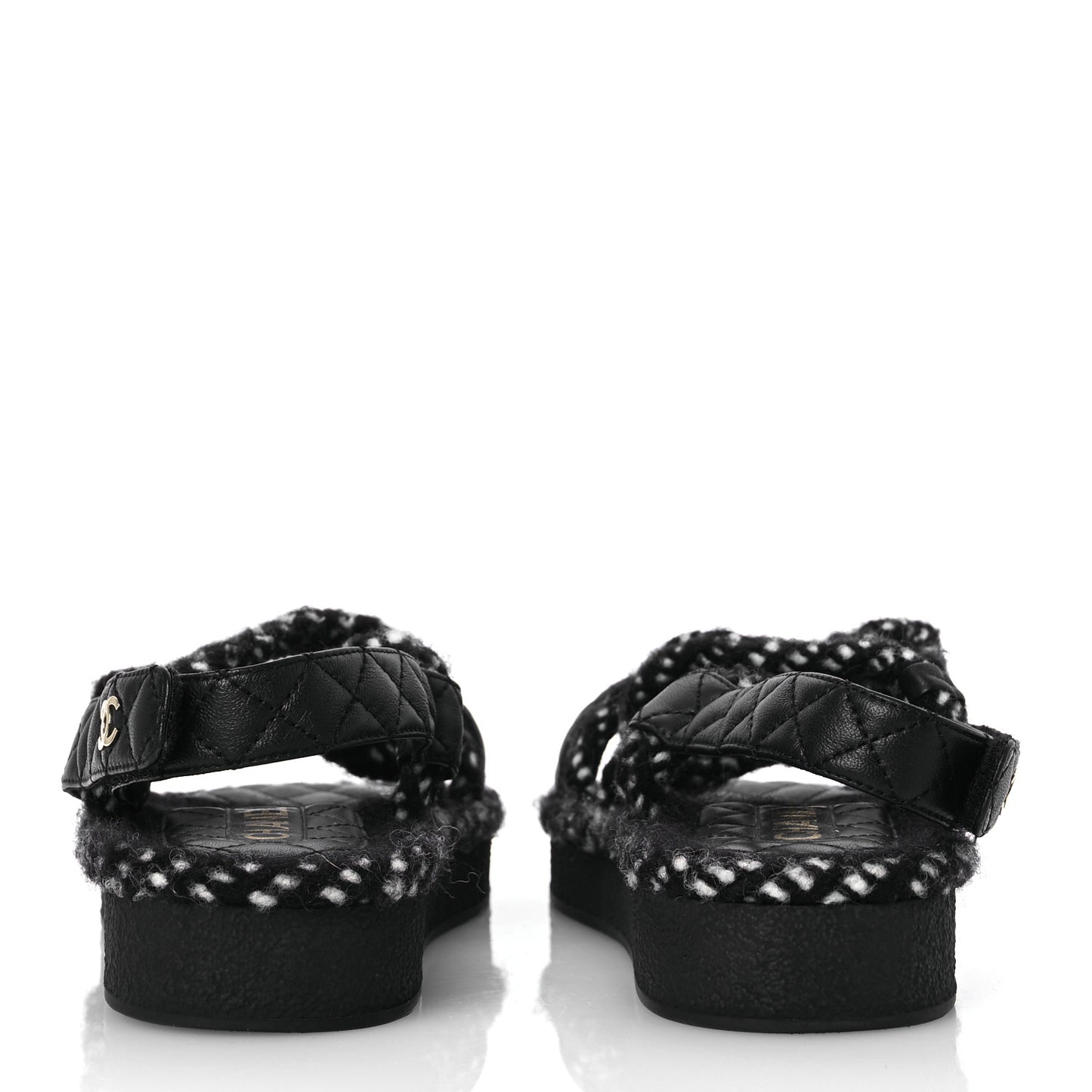 Cord Lambskin Quilted Logo Sandals 37 Black White