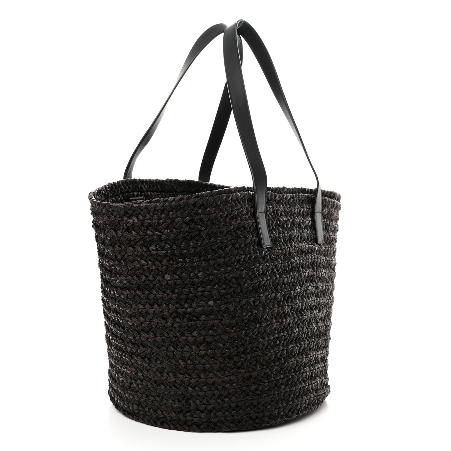 Raffia Calfskin Medium Panier Tote Dark Brown