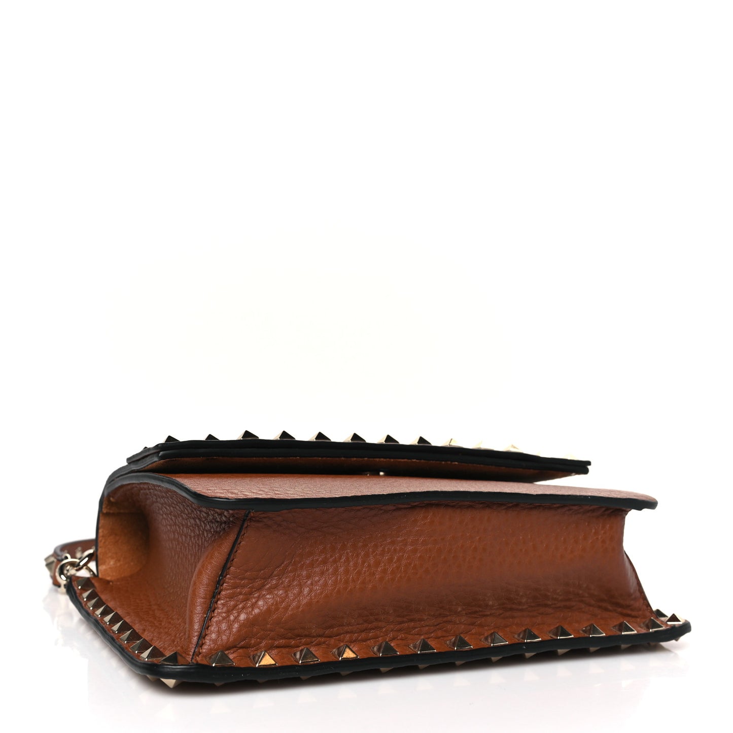 Pebbled Calfskin Rockstud Side Slip Crossbody Tan