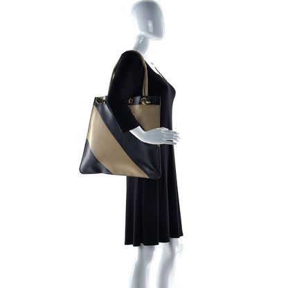 Gucci Smooth Calfskin Diagonal Striped Zumi Tote Black Beige 2 of 11