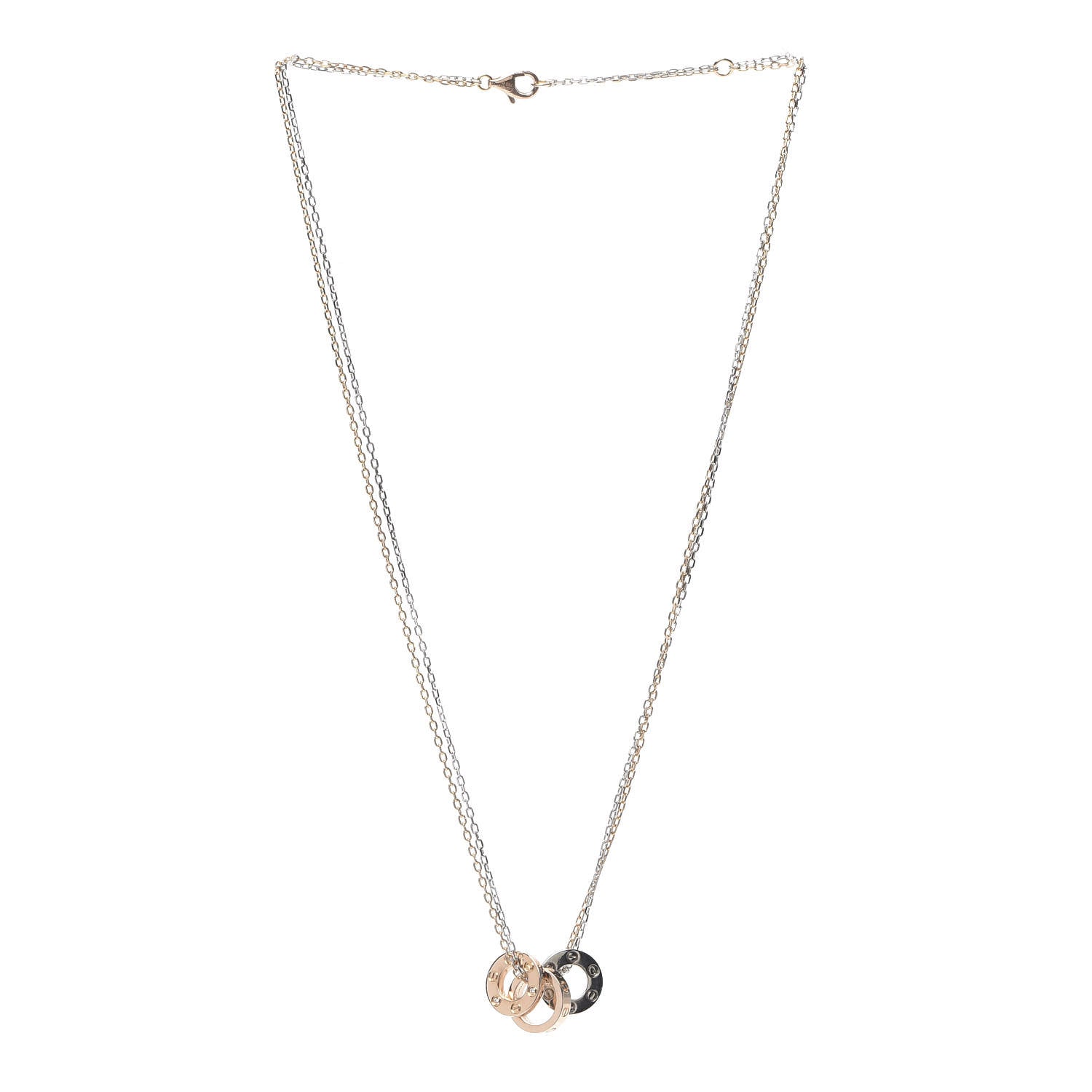 Cartier 18K White Pink Gold Diamond Three Ring LOVE Pendant Necklace 3 of 6