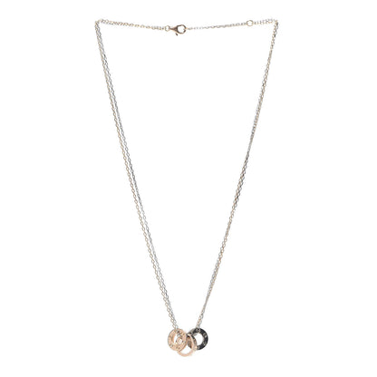 Cartier 18K White Pink Gold Diamond Three Ring LOVE Pendant Necklace 3 of 6