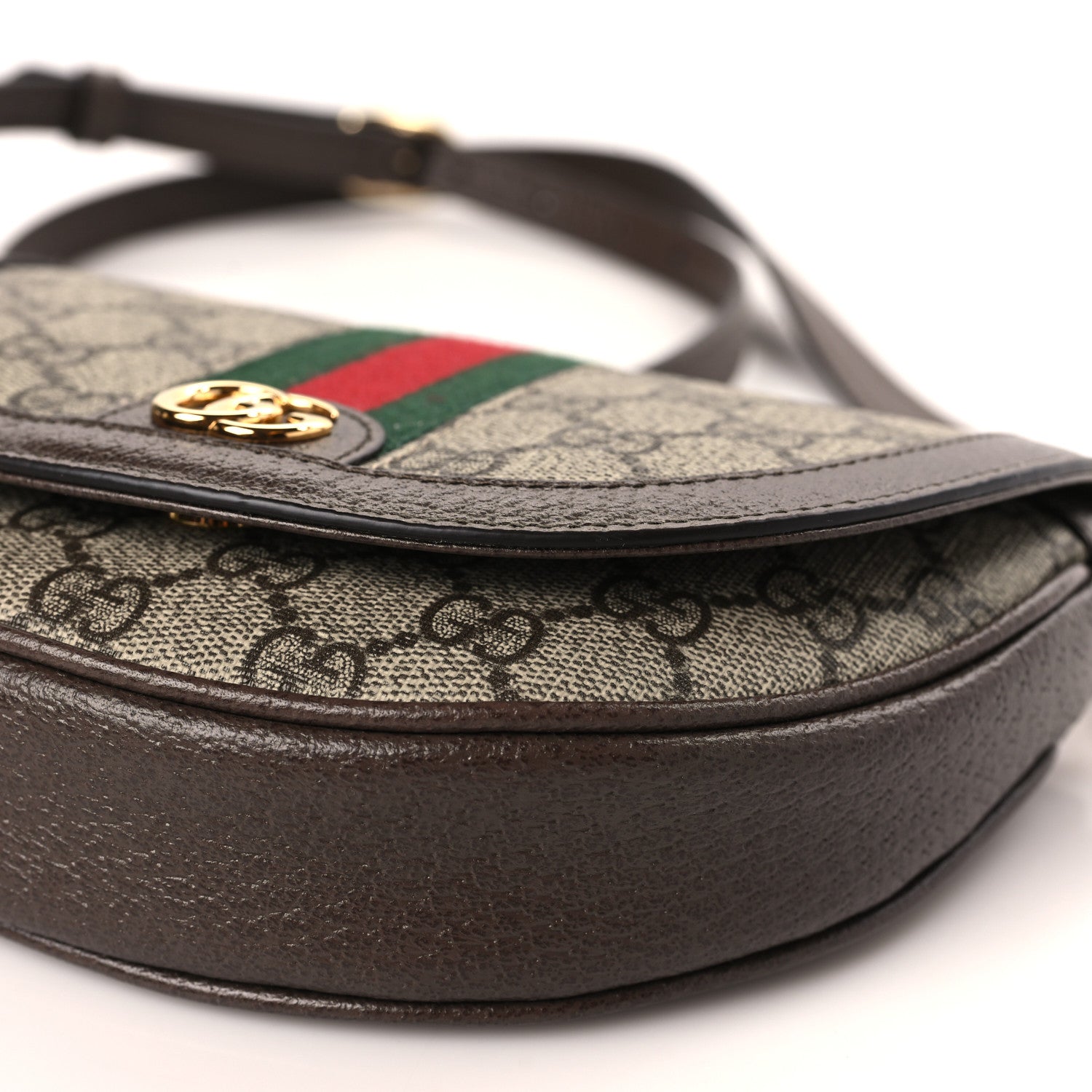 Gucci GG Supreme Monogram Textured Dollar Calfskin Web Mini Ophidia Flap Shoulder Bag Beige Ebony New Acero 9 of 10
