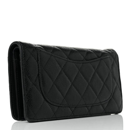 Chanel Caviar Quilted Yen Wallet Dark Blue 3 of 9