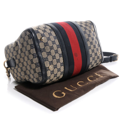 Gucci Monogram Selleria Calfskin Vintage Web Medium Boston Beige Blue 4 of 8