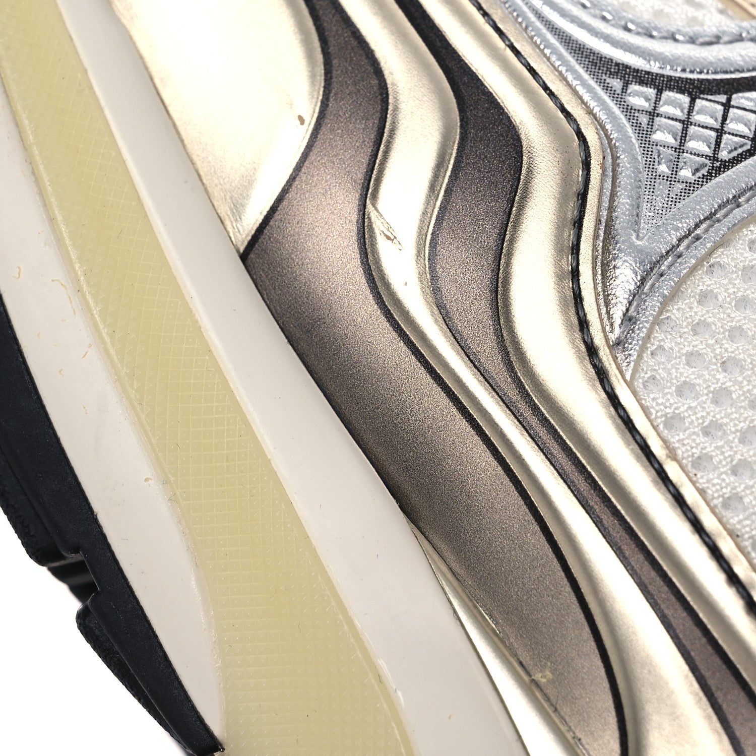 Chanel Fabric Laminated Calfskin Stretch CC Womens Sneakers 37.5 White Gold Silver 12 of 14
