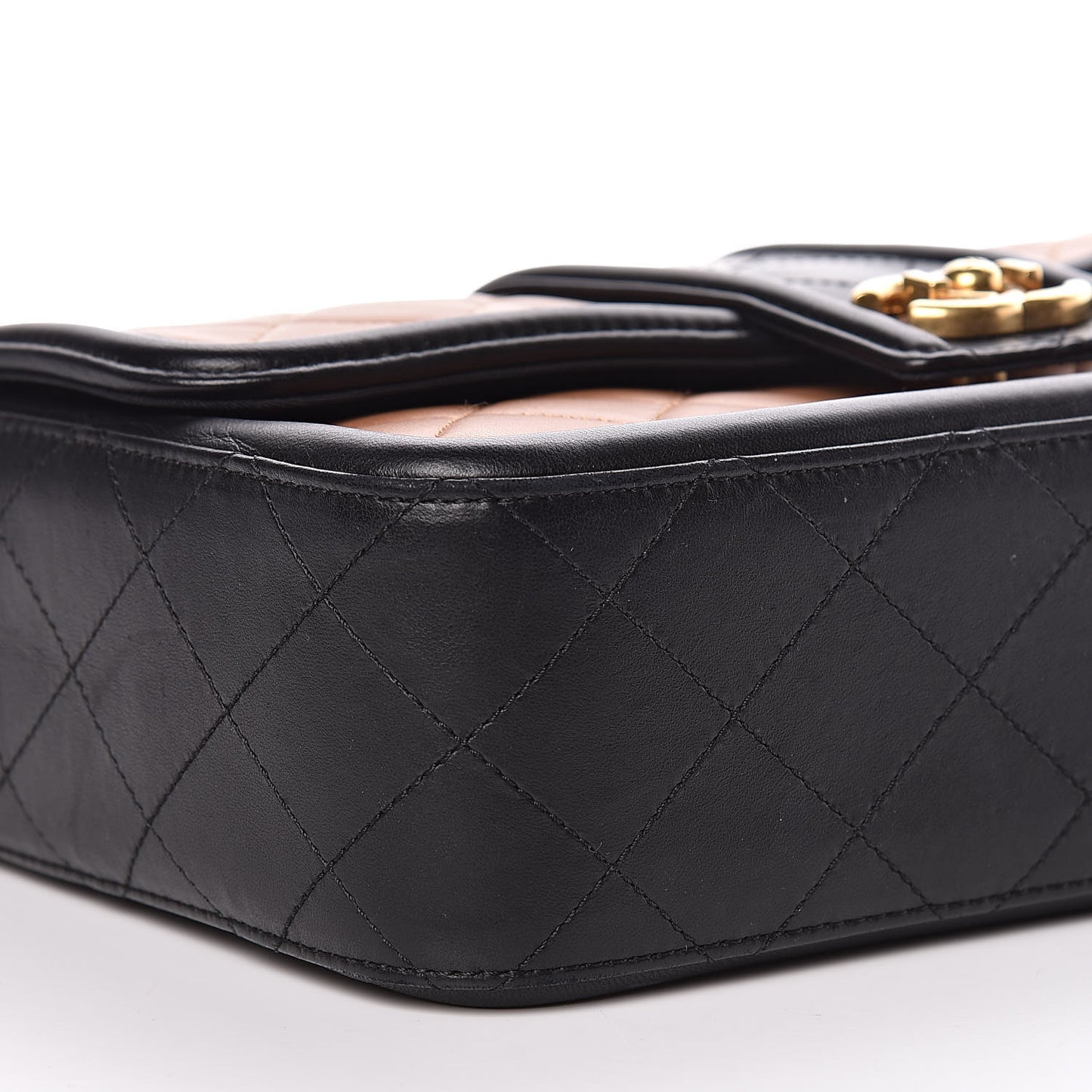 Lambskin Quilted Medium Elegant CC Flap Dark Beige Black