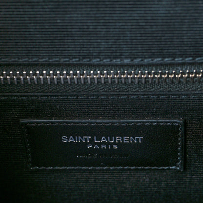 Saint Laurent Grain De Poudre Mixed Matelasse Triquilt Large Monogram Satchel Deep Marine 6 of 10