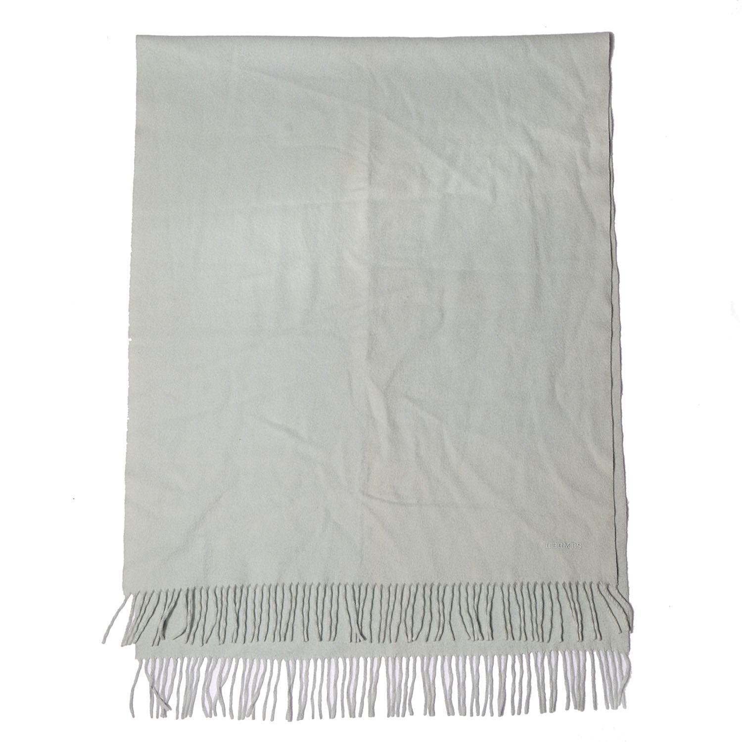 Hermes Solid Cashmere Fringe Scarf Light Bleu 3 of 5