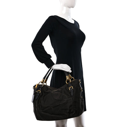 Prada Tessuto Nylon Jacquard Logo Aviator Satchel Ebano 2 of 8