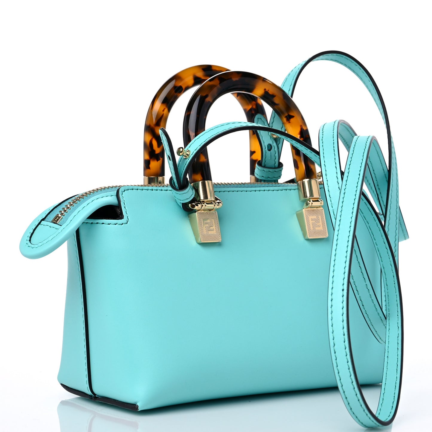 Vitello King Plexiglass Logo Embossed Mini By The Way Top Handle Boston Bag Spring Turquoise