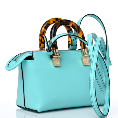 Fendi Vitello King Plexiglass Logo Embossed Mini By The Way Top Handle Boston Bag Spring Turquoise 3 of 10