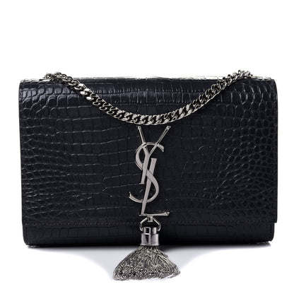 Saint Laurent Calfskin Crocodile Embossed Small Classic Monogram Kate Tassel Satchel Smog 1 of 4