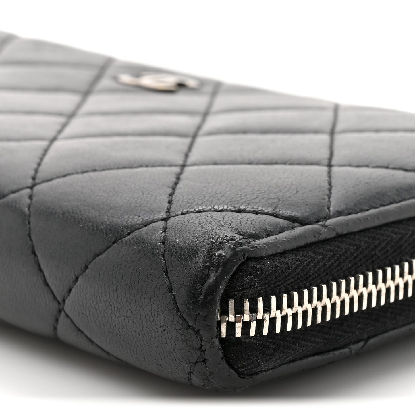 Lambskin Quilted Large Gusset Zip Around Wallet Black