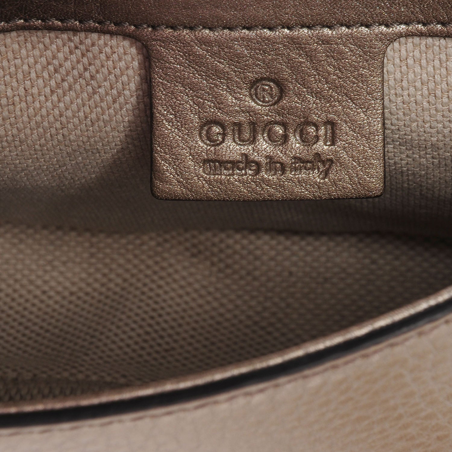 Gucci Metallic Pebbled Calfskin Medium Soho Flap Crossbody Golden Beige 6 of 9