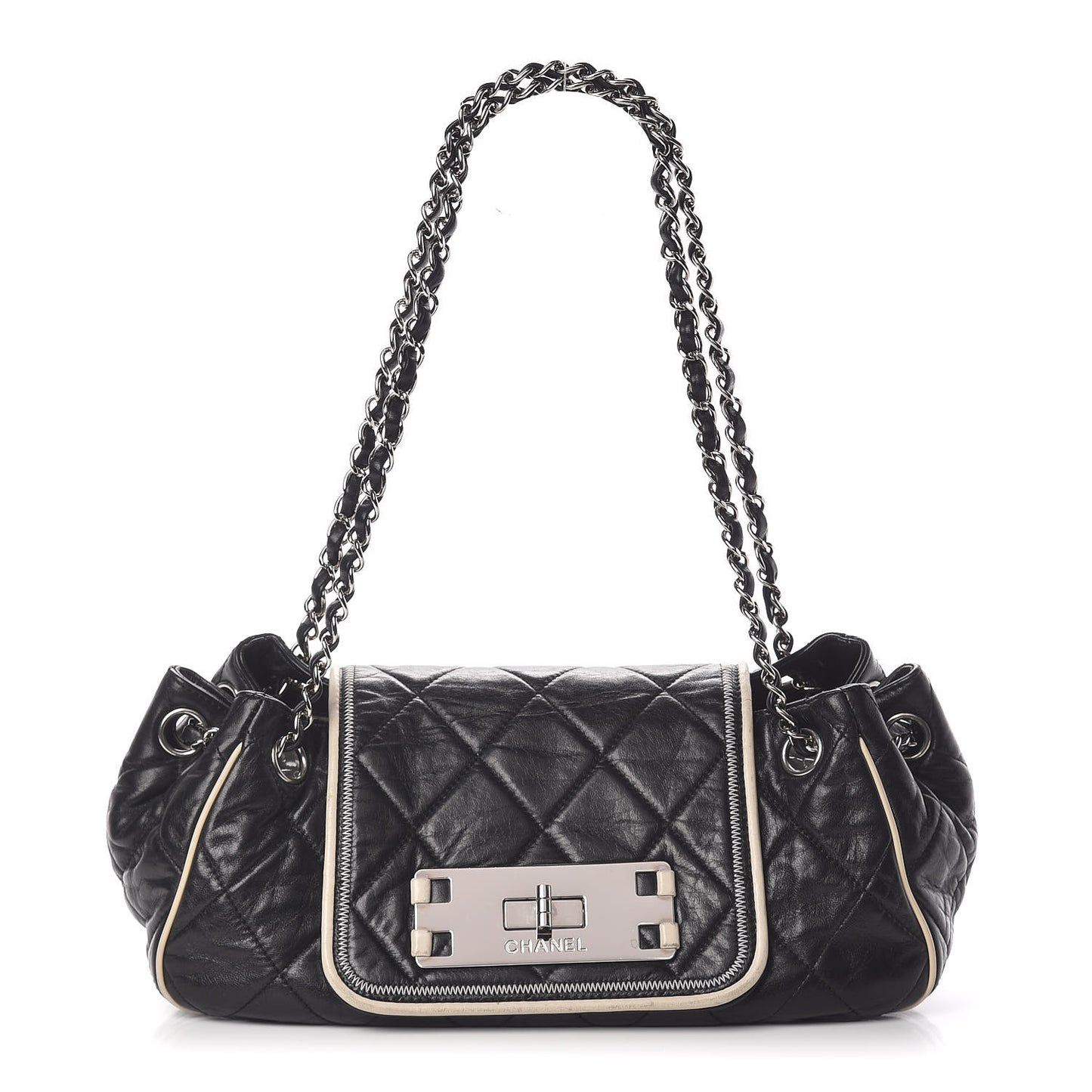 Lambskin Quilted East West Accordion Flap Black