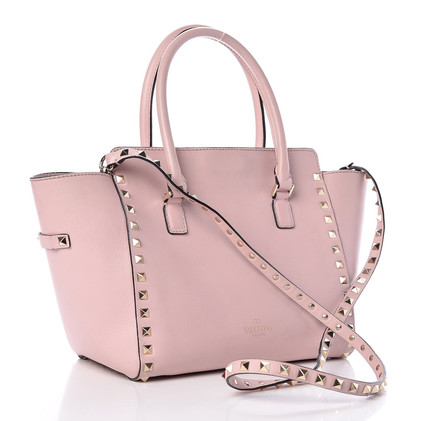 Vitello Small Rockstud Double Handle Tote Water Rose