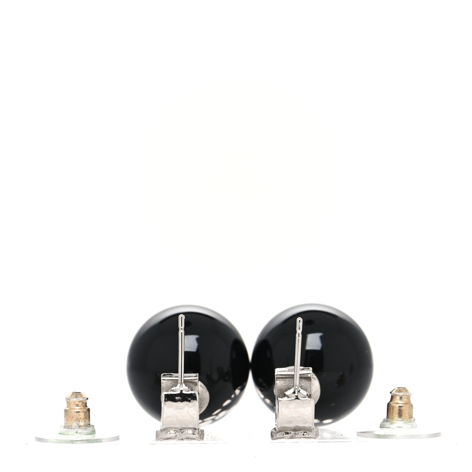 Chanel Resin Crystal CC Ball Drop Earrings Black 3 of 4