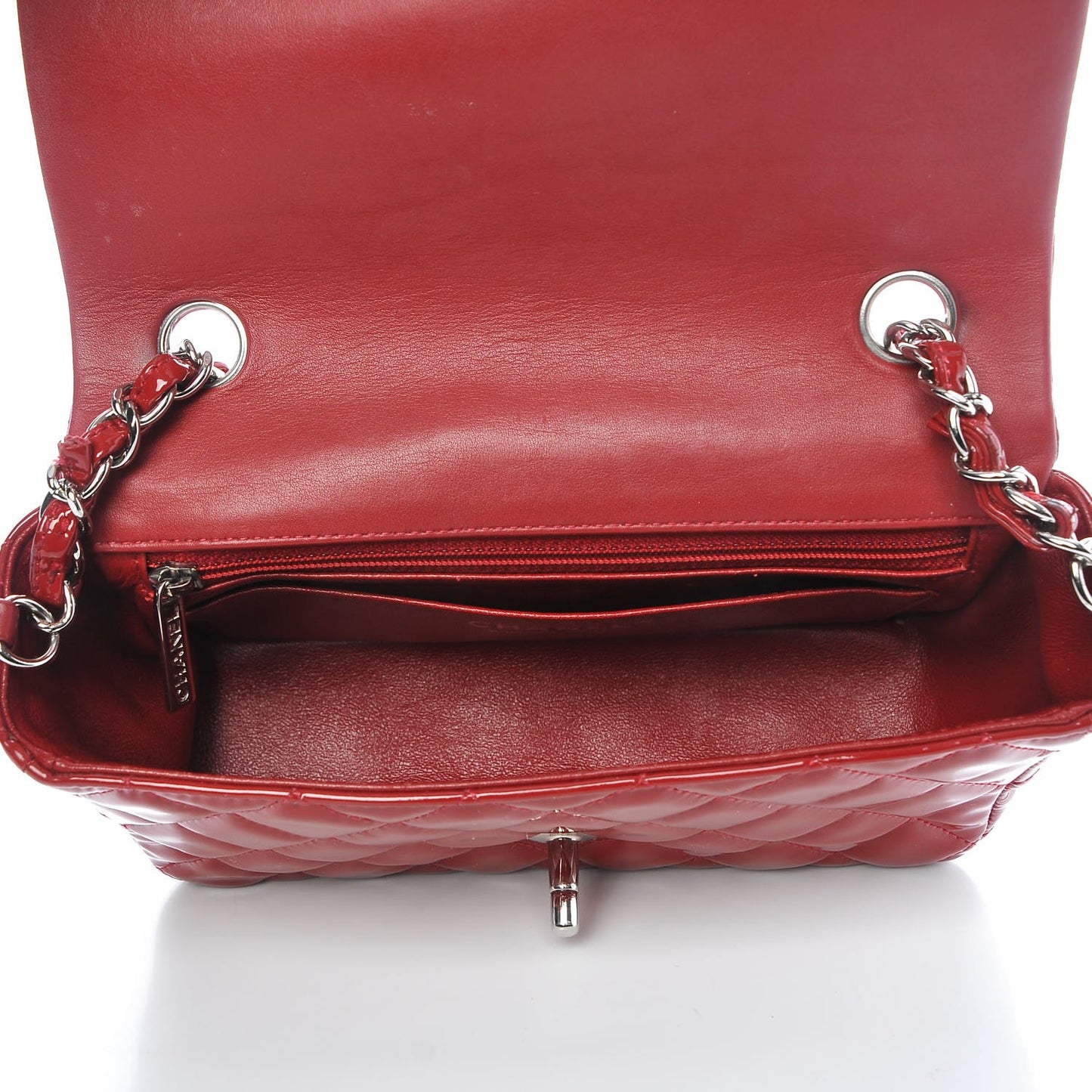 Patent Calfskin Quilted Mini Rectangular Flap Red