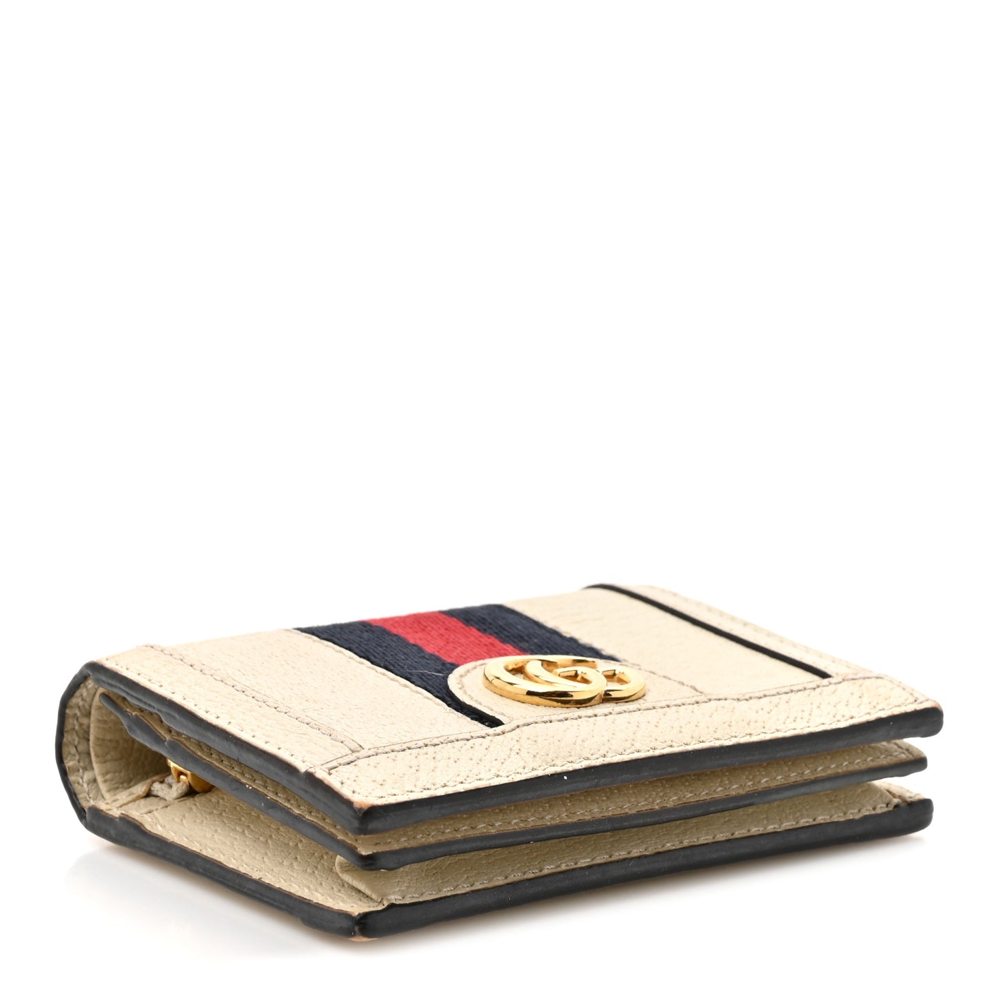 Textured Calfskin Web Ophidia Card Case Mystic White