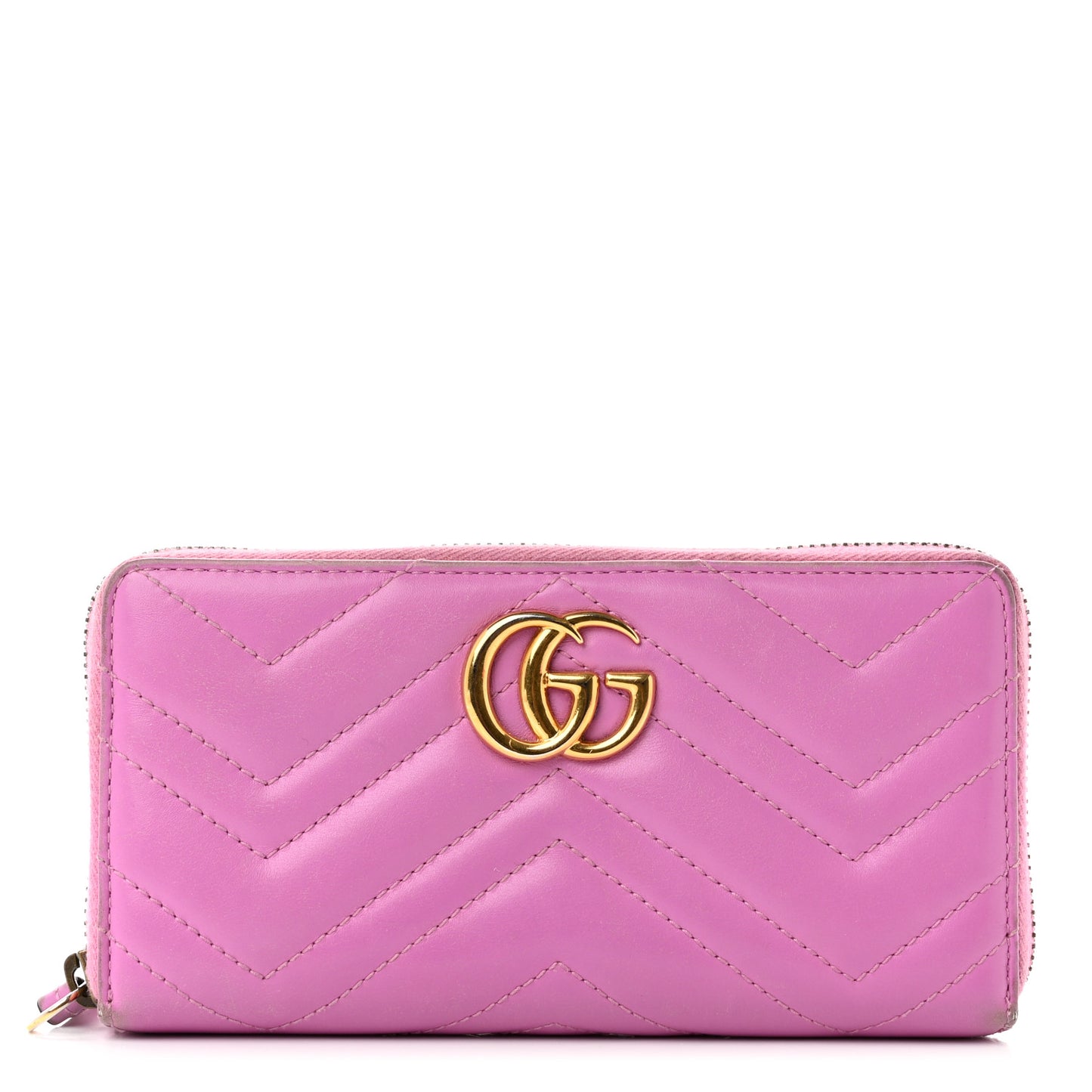 Calfskin Matelasse GG Marmont Zip Around Wallet Candy Mousse