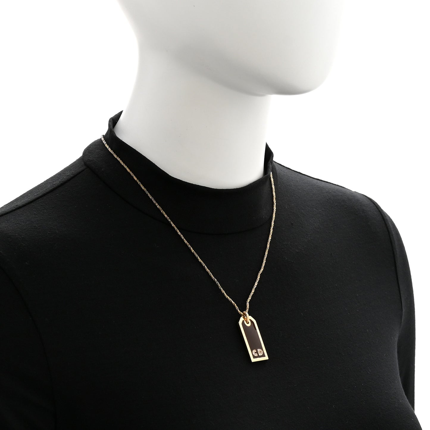 Metal Crystal Enamel CD Tag Necklace Gold Brown