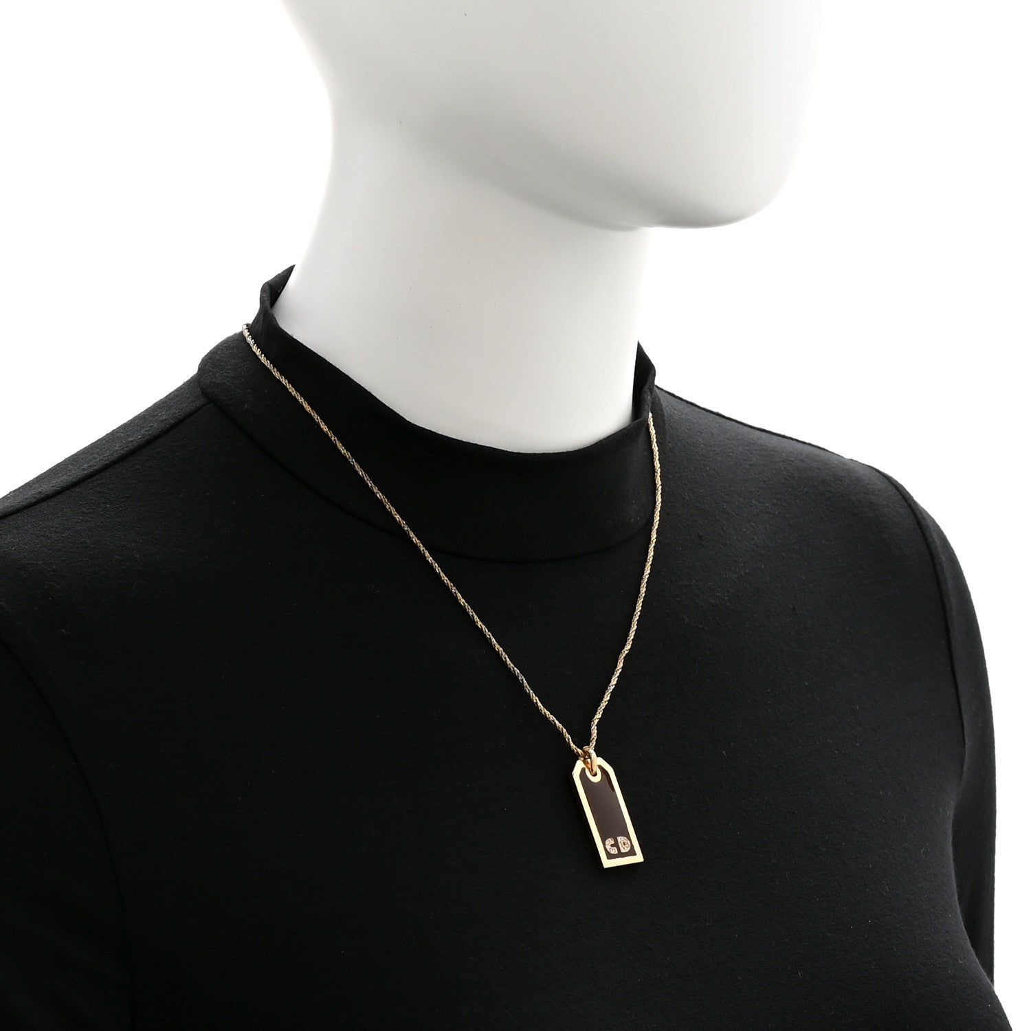 Christian Dior Metal Crystal Enamel CD Tag Necklace Gold Brown 2 of 5