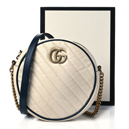 Gucci Azalea Calfskin Matelasse Diagonal Mini Torchon GG Marmont Round Shoulder Bag Mystic White Blue Agata 12 of 12