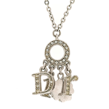 Christian Dior Metal Crystal Logo Clover Necklace Silver 4 of 6