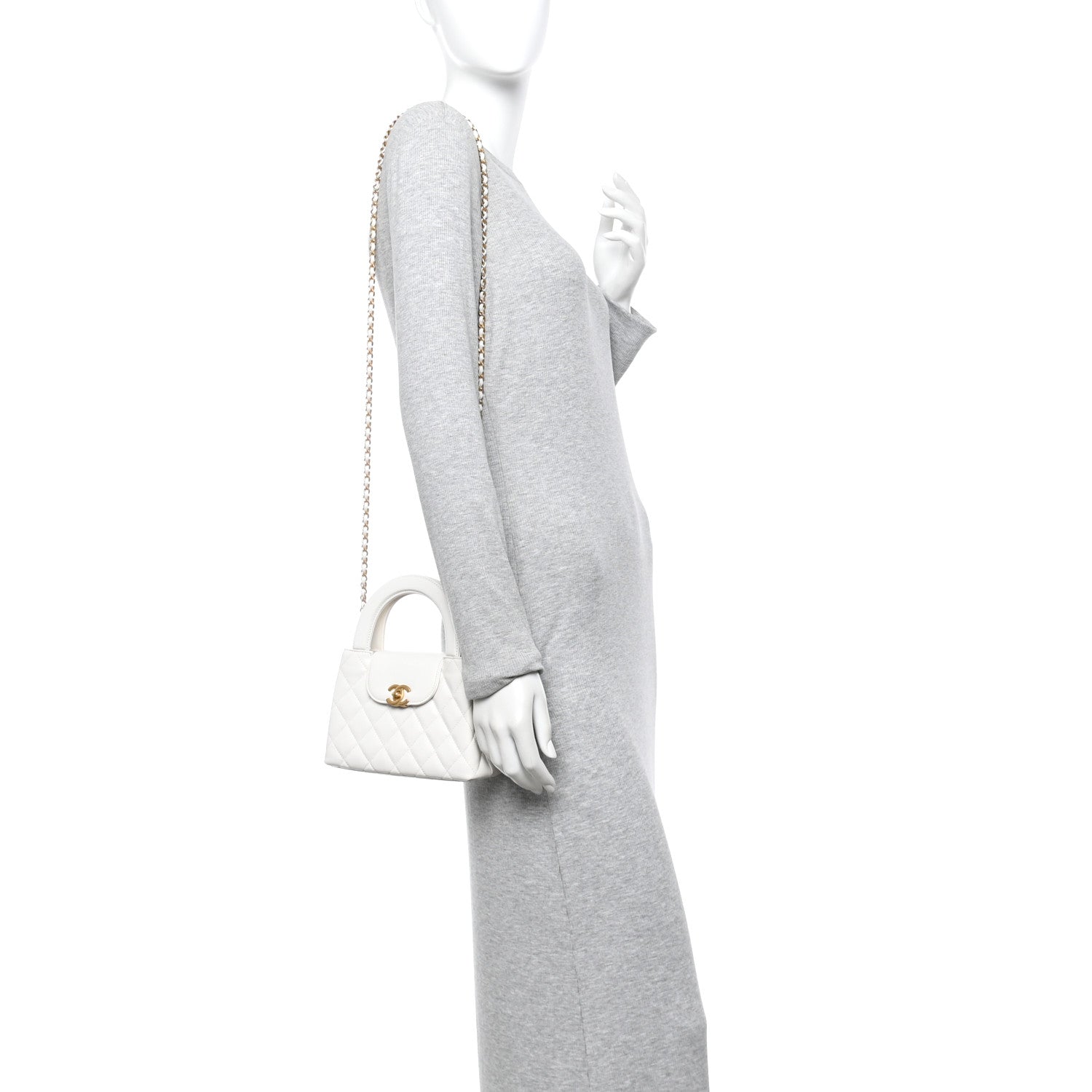 Chanel Shiny Aged Calfskin Quilted Nano Kelly Shopper White 2 of 11