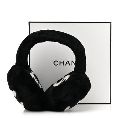 Chanel Shearling CC Ear Muffs Black White 7 of 7