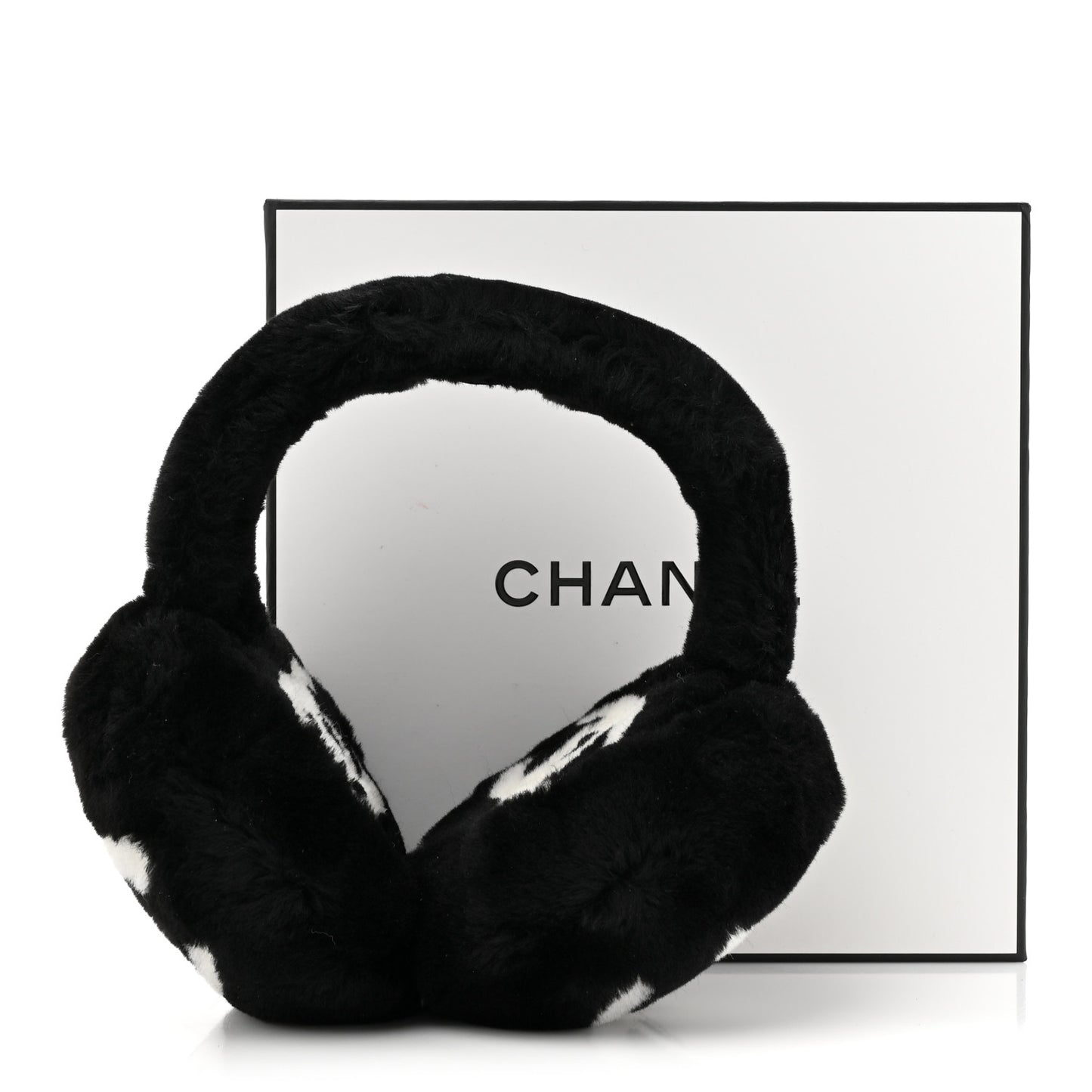 Shearling CC Ear Muffs Black White