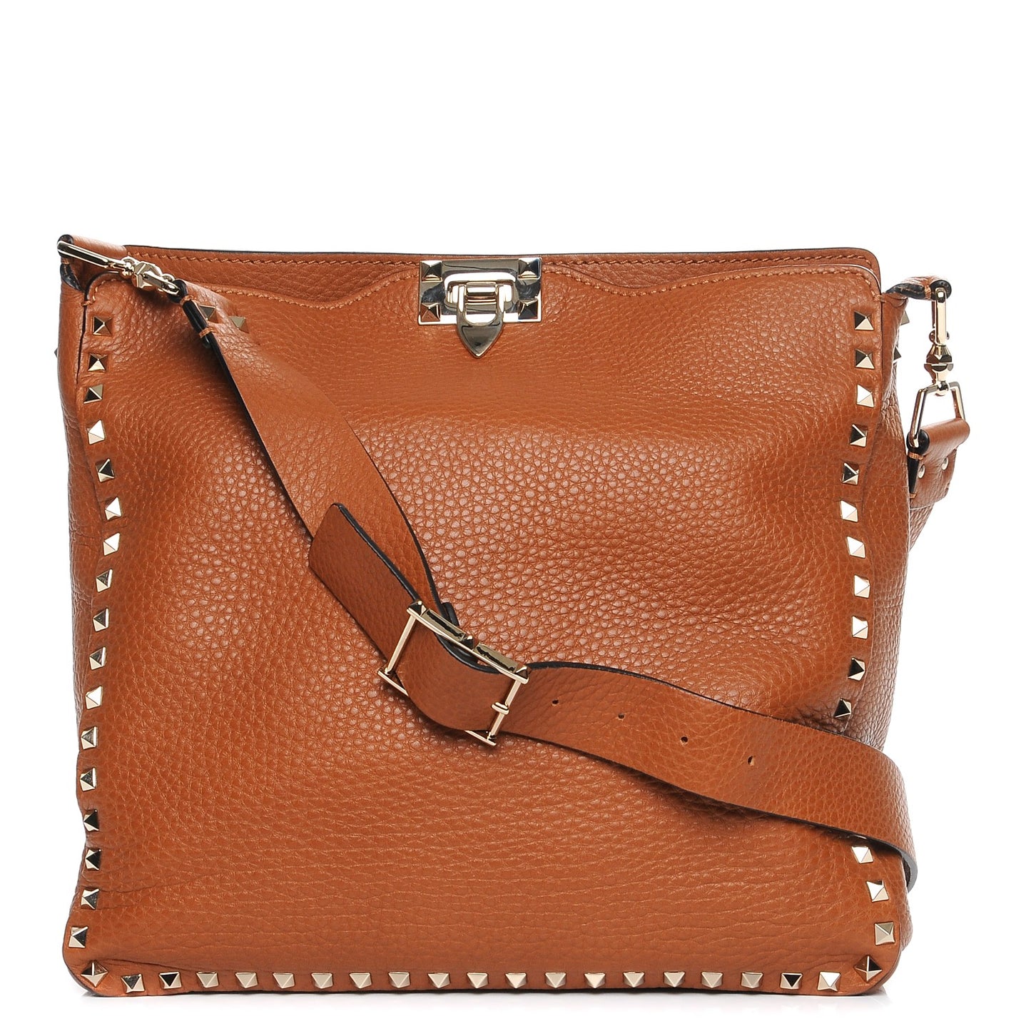 Pebbled Calfskin Large Rockstud Flip-Lock Messenger Bag Light Cuir