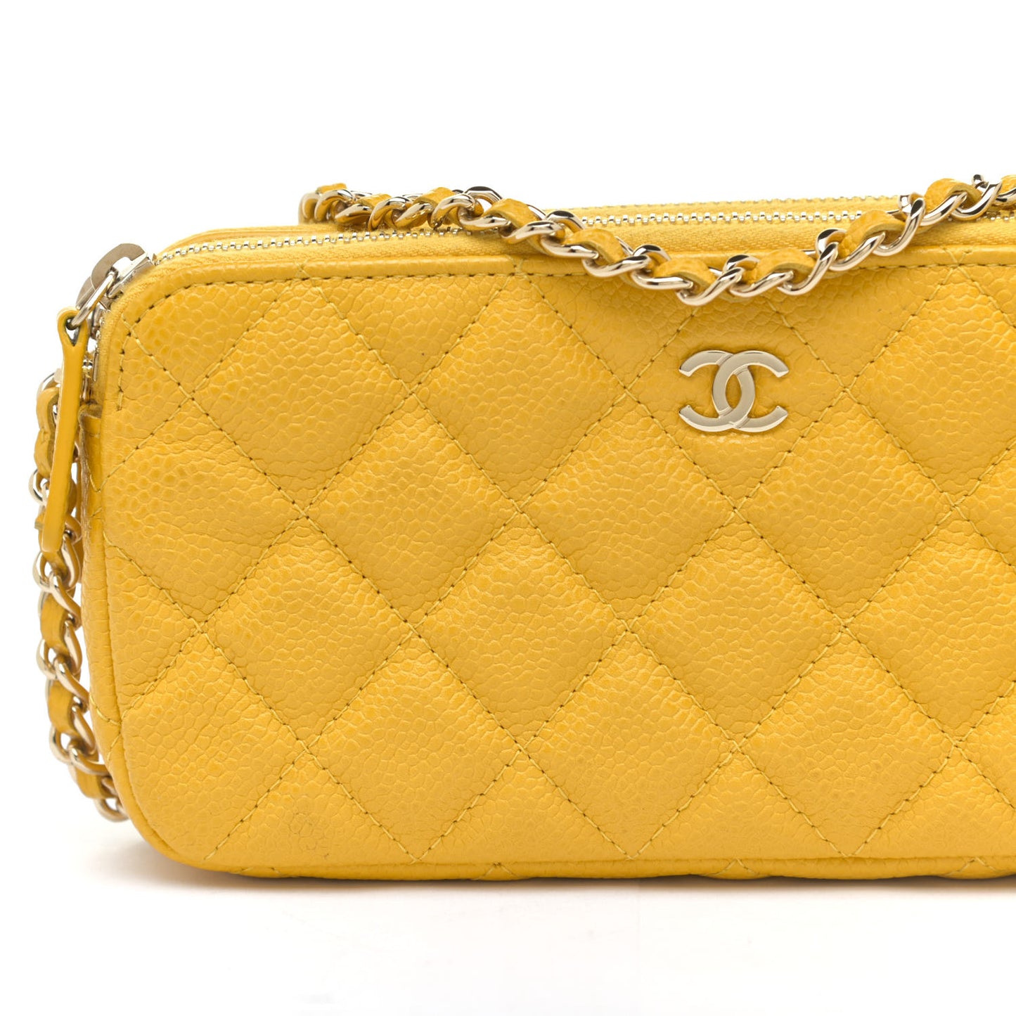 Caviar Quilted Small Clutch With Chain Yellow