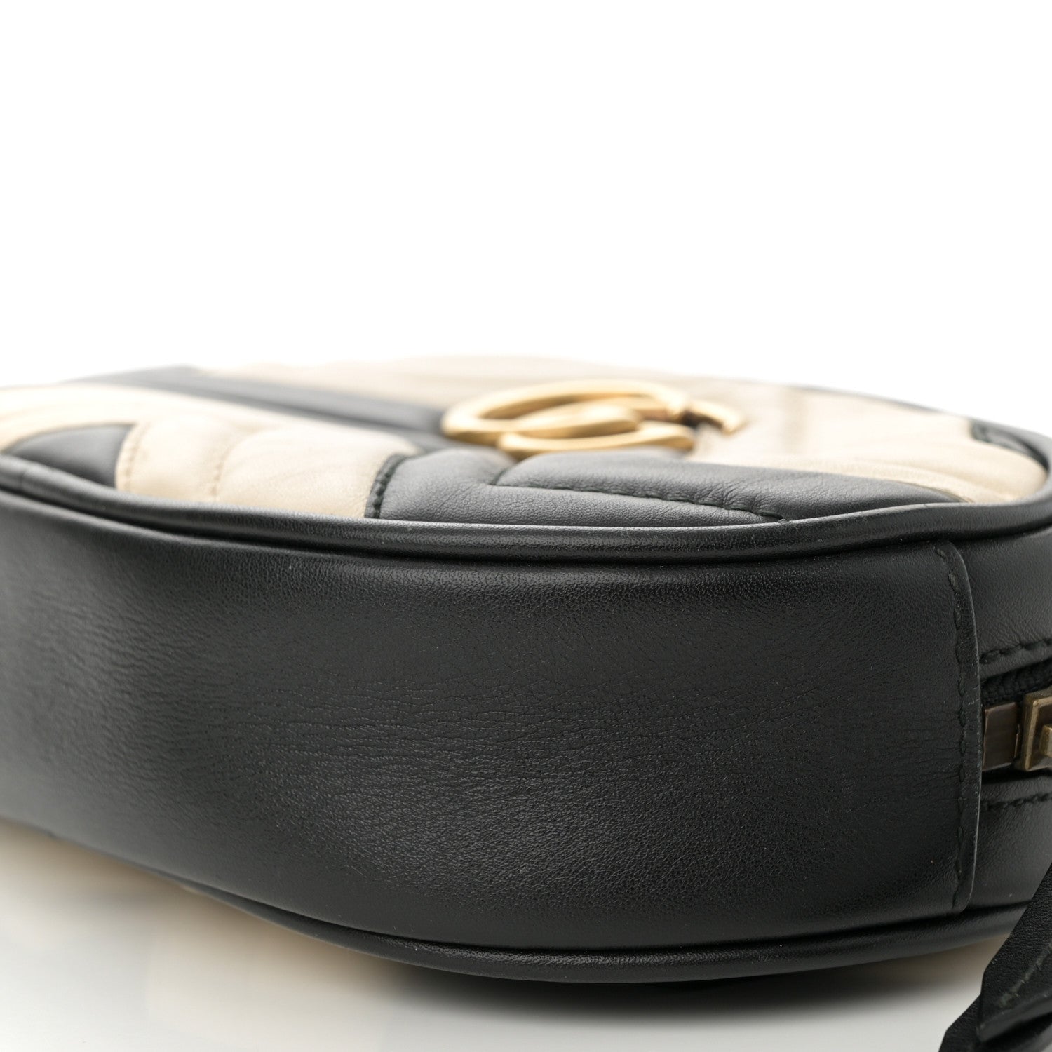 Gucci Calfskin Matelasse GG Marmont Belt Bag 85 34 Black White 11 of 15