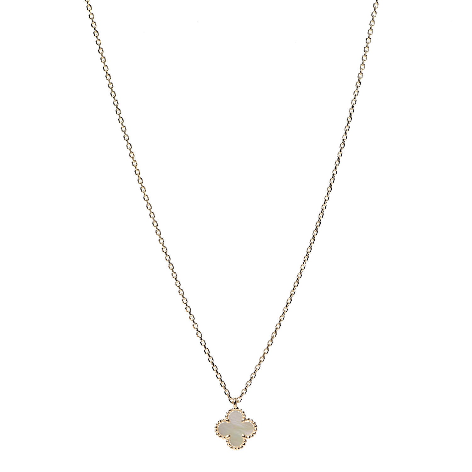 Van Cleef & Arpels 18K Yellow Gold Mother of Pearl Sweet Alhambra Pendant Necklace 1 of 7