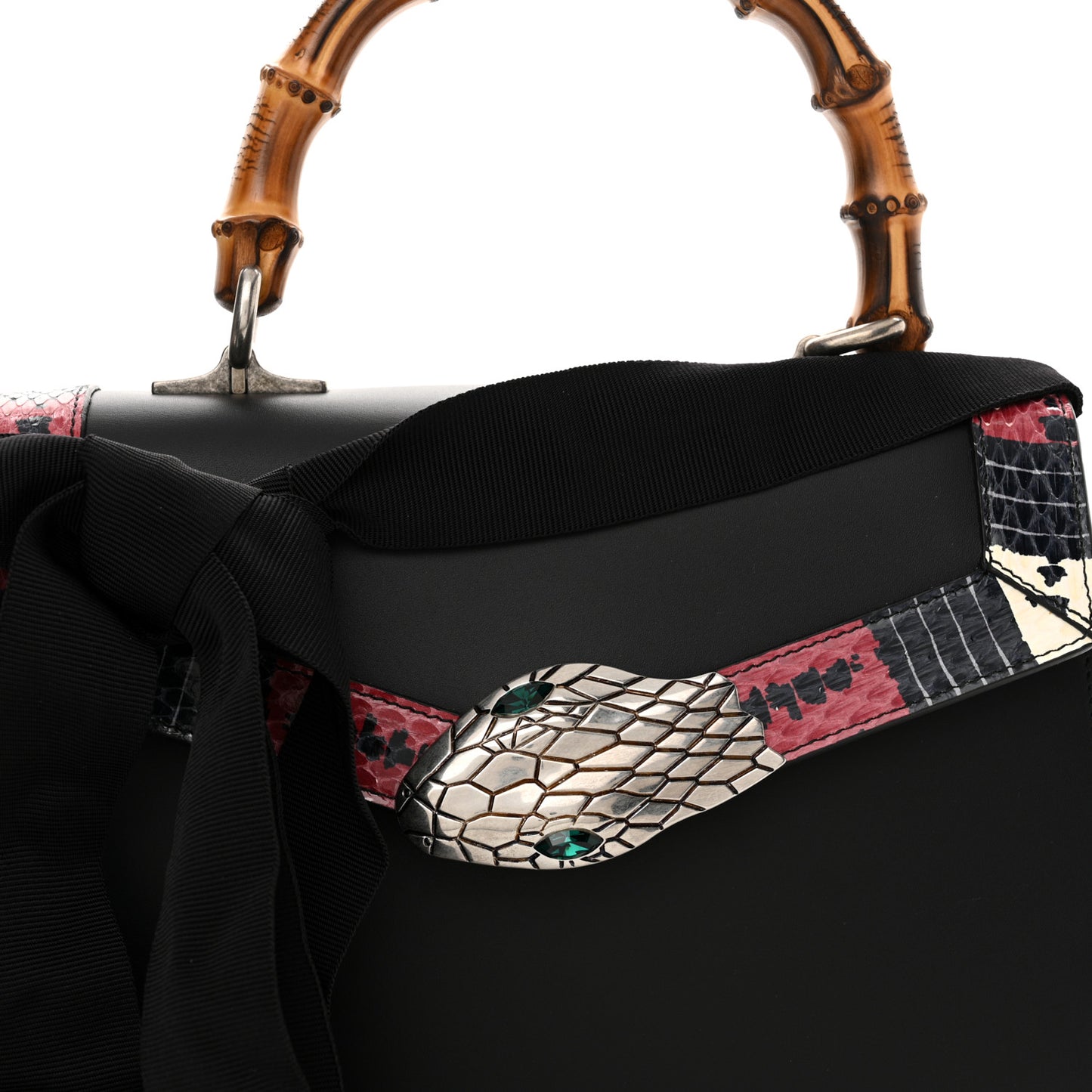 Calfskin Snakeskin Small Lilith Top Handle Bag Black