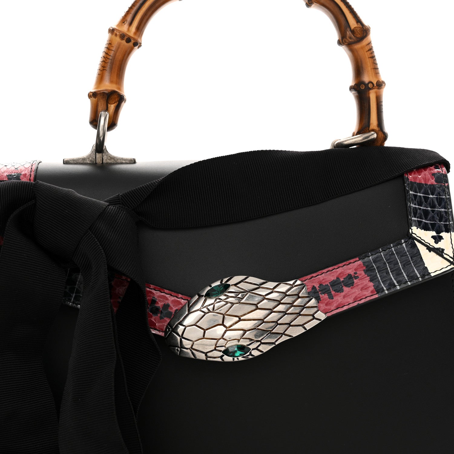 Gucci Calfskin Snakeskin Small Lilith Top Handle Bag Black 8 of 10